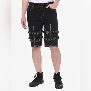 Hot Topic Men’s Double Buckle Strap Shorts Black Punk Goth Size 32